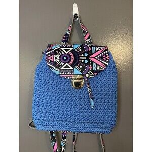Handmade Crochet Backpack Womens Boho Knit Aztec Tribal Bag Unique Festival